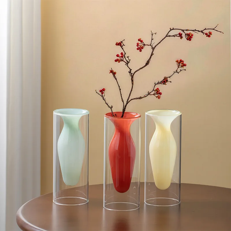 Creative Double-layer Transparent Glass Vase Desktop Ornament Artistic Hydroponic Vase Flower Arranging Indoor Aesthetic Decor