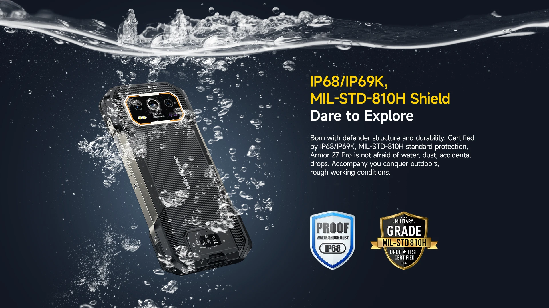 Ulefone Armor 27 Pro 5G Rugged Phone 10600mAh Smartphone Android 14 50MP Main Camera Up to 24GB+256GB NFC Mobile Phone