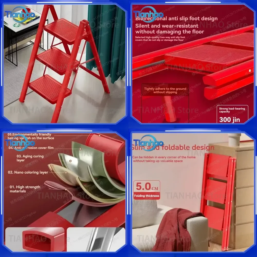 Anti-slip Extendable Folding Ladder Thickened Herringbone Stepladder Multifunctional Indoor Ladder for Home Flower Rack Stair