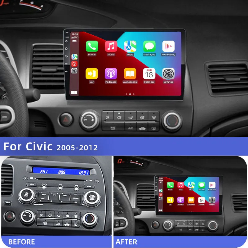 JIUYIN 10inch  Car Stereo Radio for Honda Civic 8 2005 - 2012 Android 13 Carplay Multimedia Player Navigation GPS 2Din Audio DVD