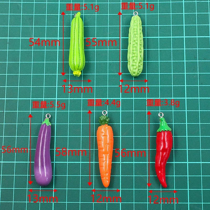50pcs Fun Simulation Vegetable Resin Accessory Charm Pendant Eggplant Carrot Corn Chili Bitter Melon Food Play Jewelry Making