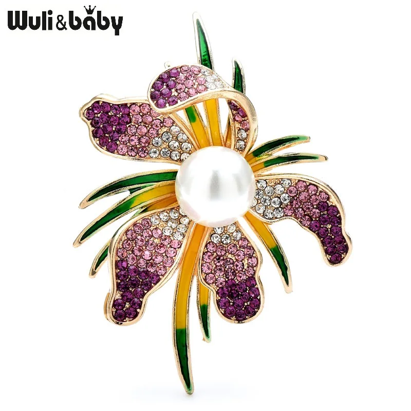 Wuli&baby Shining Flower Brooches For Women 4-color Pearl Elegant Flowers Plants Party Office Brooch Pins Gifts