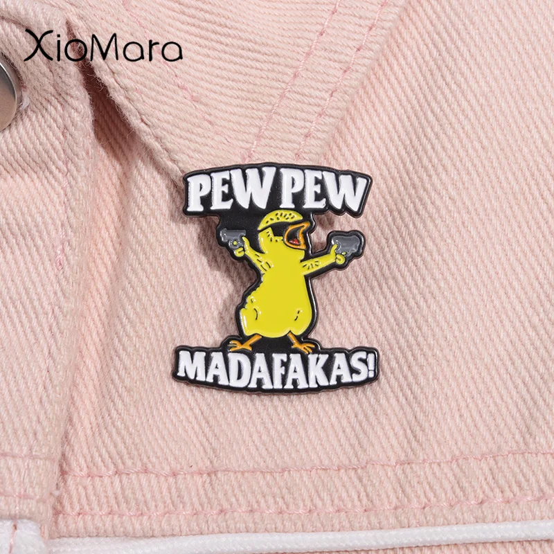 Pew Duck with A Gun Enamel Pin Creative Madafakas Mafia Brooch Lapel Backpack Badge Jewelry Decoration Gifts For Friends ﻿