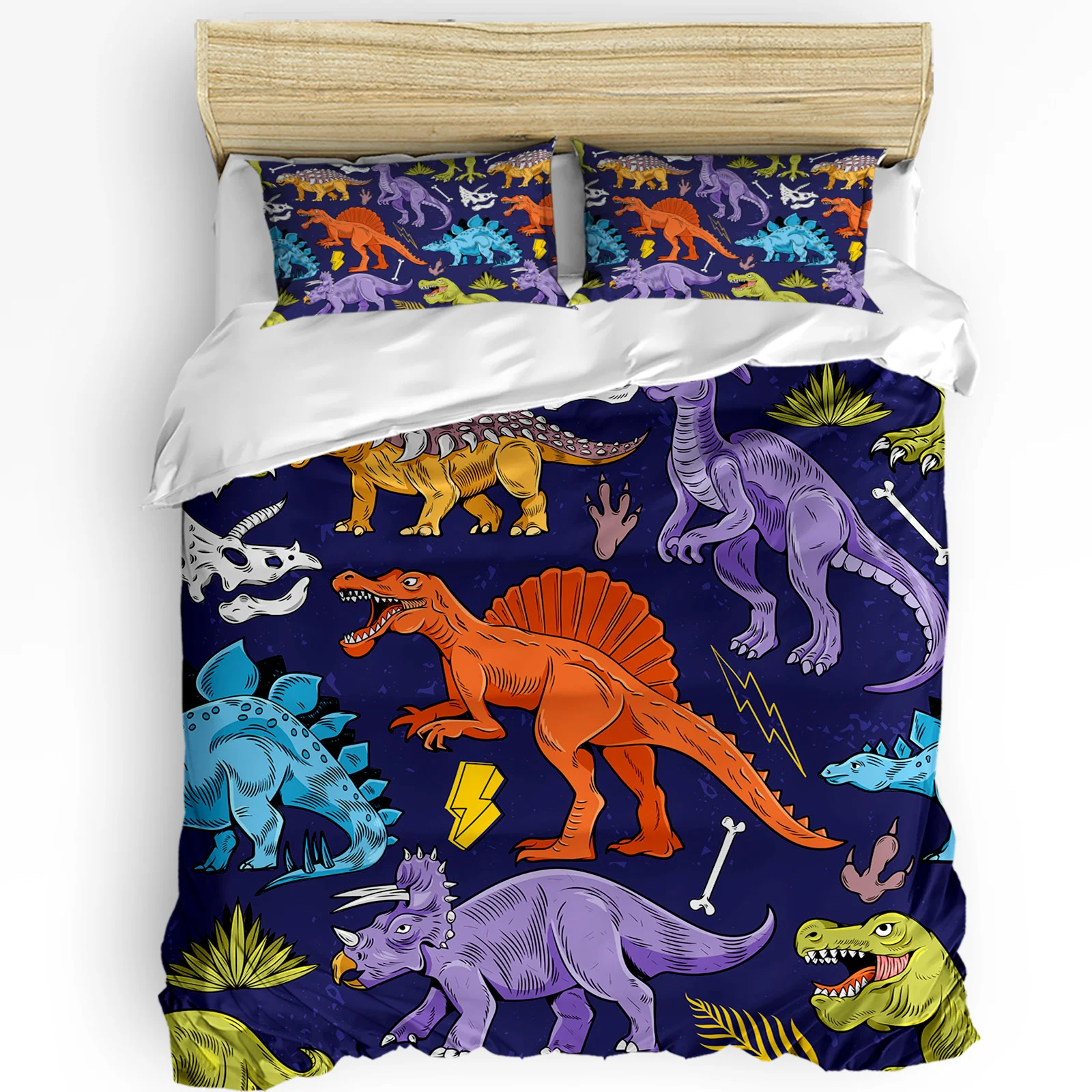 

Dinosaur Cartoon Footprints 3pcs Duvet Cover Set with Pillow Case Double Comforter Bedding Set Quilt Cover Couple Bed