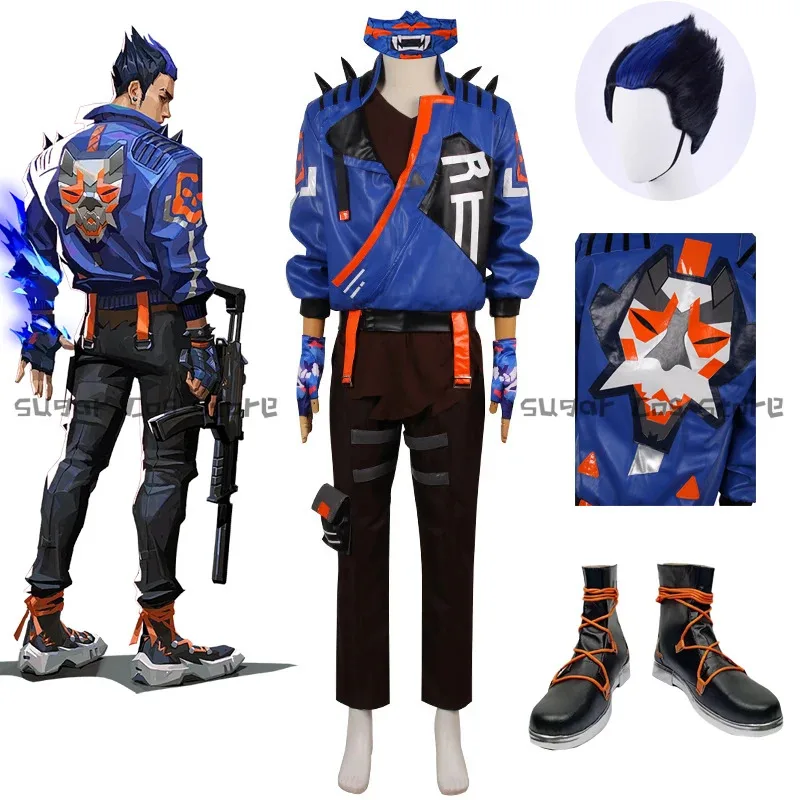 Valorant Yoru 게임 코스프레 의상 롤 플레잉 판타지아 의상 자켓 장갑 남자 멋진 드레스 옷 가발 신발 파티 Propx;8'm6