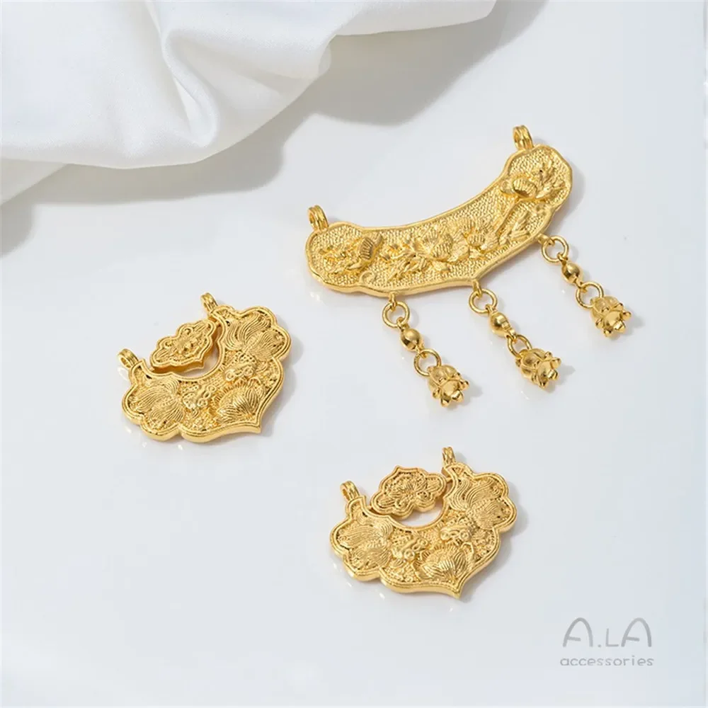 

Sand Gold Peony Flower Bell Fringed Pendant Koi Flower Card Ruyi Lock Handmade Beaded Chinese DIY Accessories Material