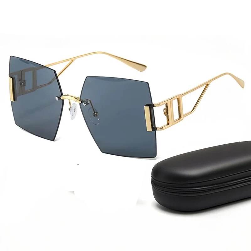 المتضخم بدون شفة إطار مربع شرائح النظارات الشمسية للرجال النساء التدرج كبير المعادن UV400 نظارات شمسية الذكور الإناث نظارات 2025 جديد