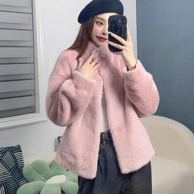 Luxo high-end falso pele de vison jaqueta inverno quente chique casaco de pele feminino bolso manga longa cardigan macio roupas femininas tendência