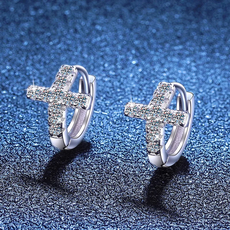 

0.3 Ct Moissanite Cross Shape Studs Earrings 925 Sterling Silver Lab Diamond Earring For Women Fine Jewelry Wedding