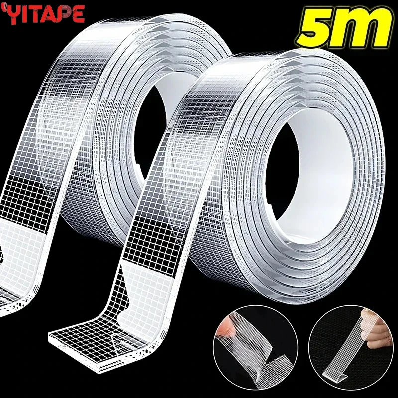 YITAPE Strong Double Sided Nano Tape 20mm*5M Mesh Acrylic Transparent Adhesive Tape Waterproof Wall Sticker Traceless 5 Rolls