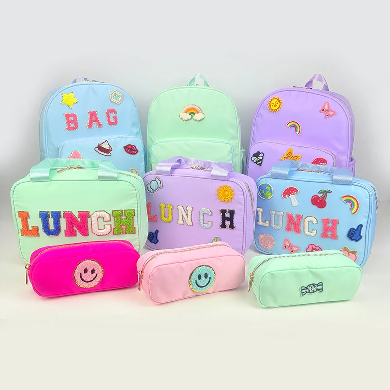 New Nnlon Composition of Mini Backpack Lunch Bag Pencil Box Waterproof Thermal Bento Box Fashion Women Girl College School Bag
