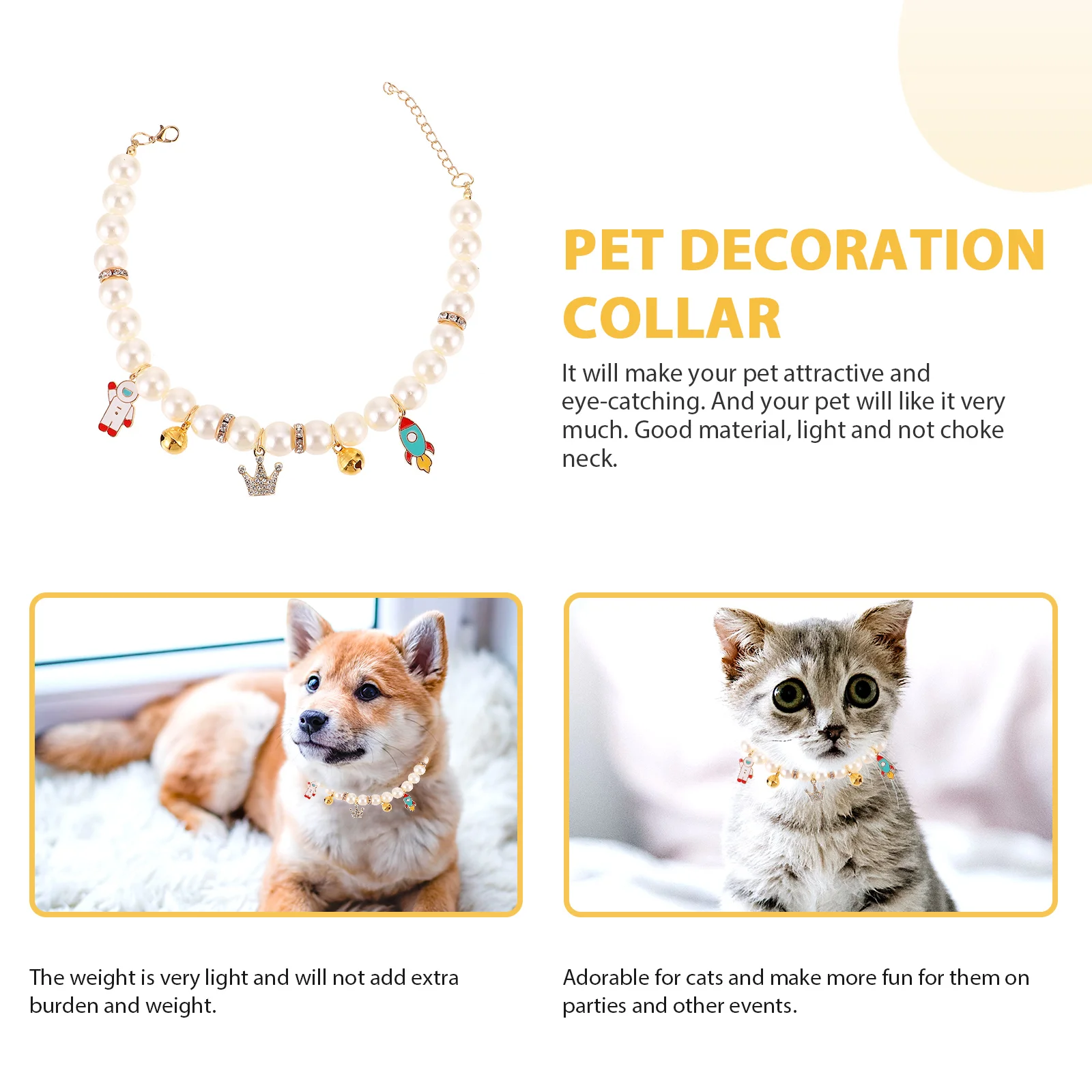 

Pearl Necklace Puppy Collar Adjustable Kitten Pet Bell Plastic Collars Cute Cat Accessories