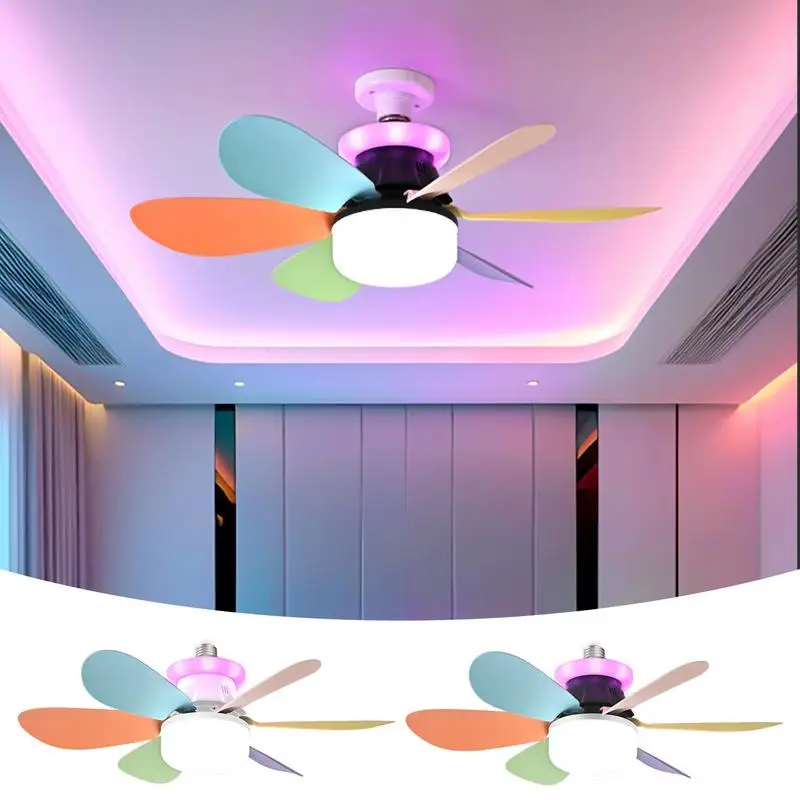 

6-blades E27 Screw-on Household Silent Fan Light 3 Speeds Removable RGB Dimming Fan Light For Kitchen Bedroom Small Room