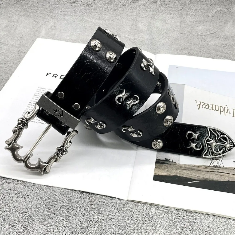 

Универсальный ретро-готический ремень Y2K из искусственной кожи с заклепками, регулируемый джинсовый пояс в стиле хип-хоп, унисекс