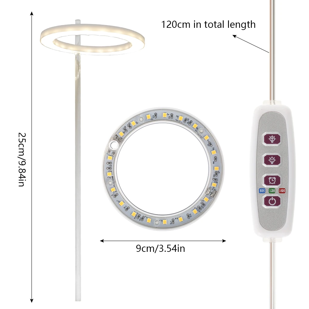 LED Plant Growth Light USB Powered Ring Grow Lamps with Timer Switch Dimmable Full Spectrum Solar Grow Lights for Indoor Plants