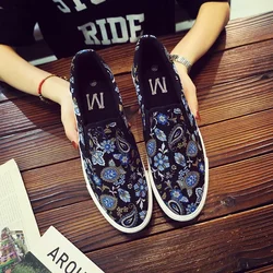 New Autumn Floral Trend Casual Korean Lazy Shoes Low-help Breathable Men's Classic Canvas Slip-On Shoes Sneakers Men