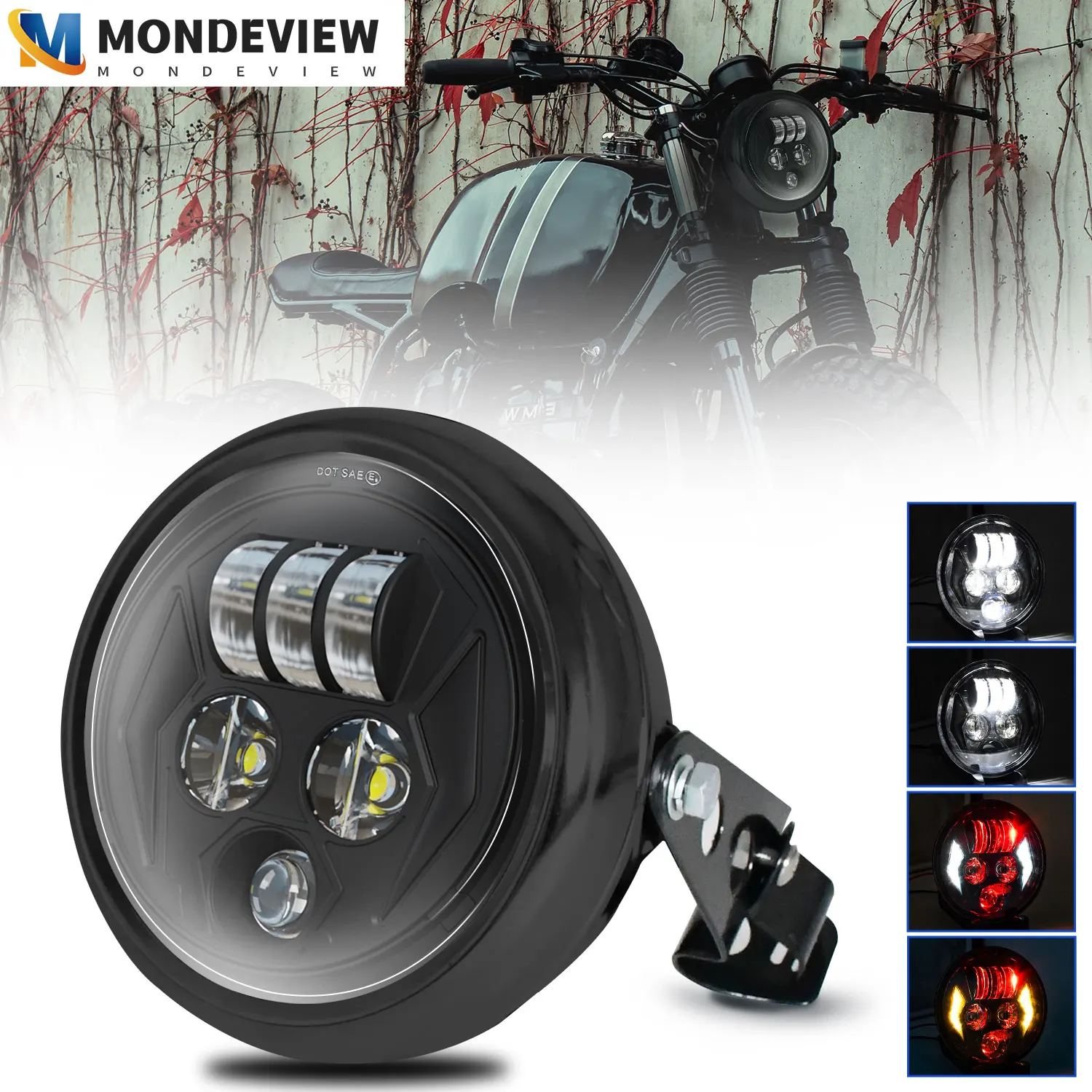 MONDEVIEW R5 5.75-inch motorcycle headlight 220W 32000LM high brightness with built lampshade Wrangler driving light