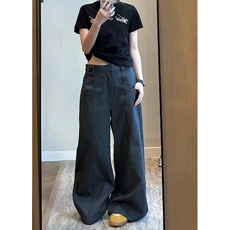 PBAP عادية عادي Pintuck بدلة واسعة السراويل النساء جيوب عالية الخصر مستقيم واسعة الساق ثنيات سراويل طويلة ملابس الصيف خمر #1