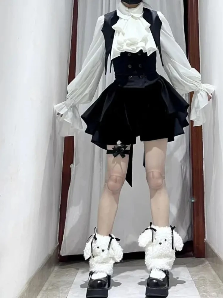2000s Aesthetic Elegant Lolita Y2k 3 Piece Set Women White Blouse+ Black Shorts+ Fairy Dress Female Japanese Gothic Retro Suit image 5