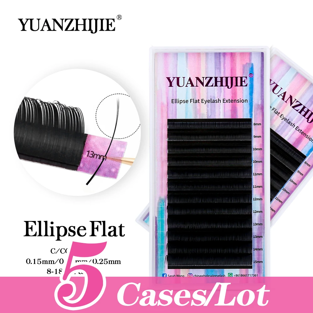 YUANZHIJIE 5cases/lot Flat Ellipse Eyelash Split Tips Matte Black Super Soft Individual Nature Lash Extension For Professionals