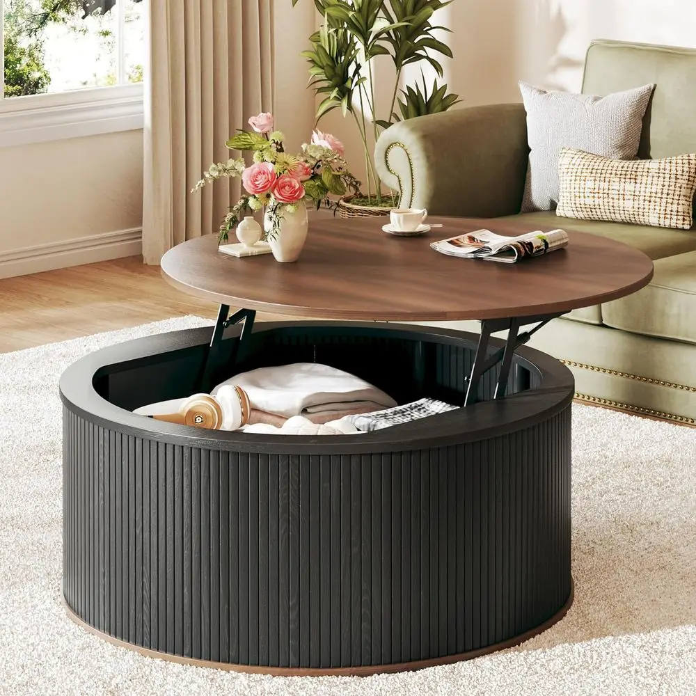 

Round Coffee Table with Storage, 31.5 Lift-Top, Modern Living Room Furniture, Rustic Wood Surface