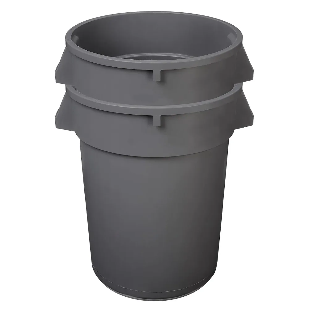 Heavy Duty Round Trash/Garbage Can, Grey, 32 gallon (Pack of 2) (Previously Commercial brand)