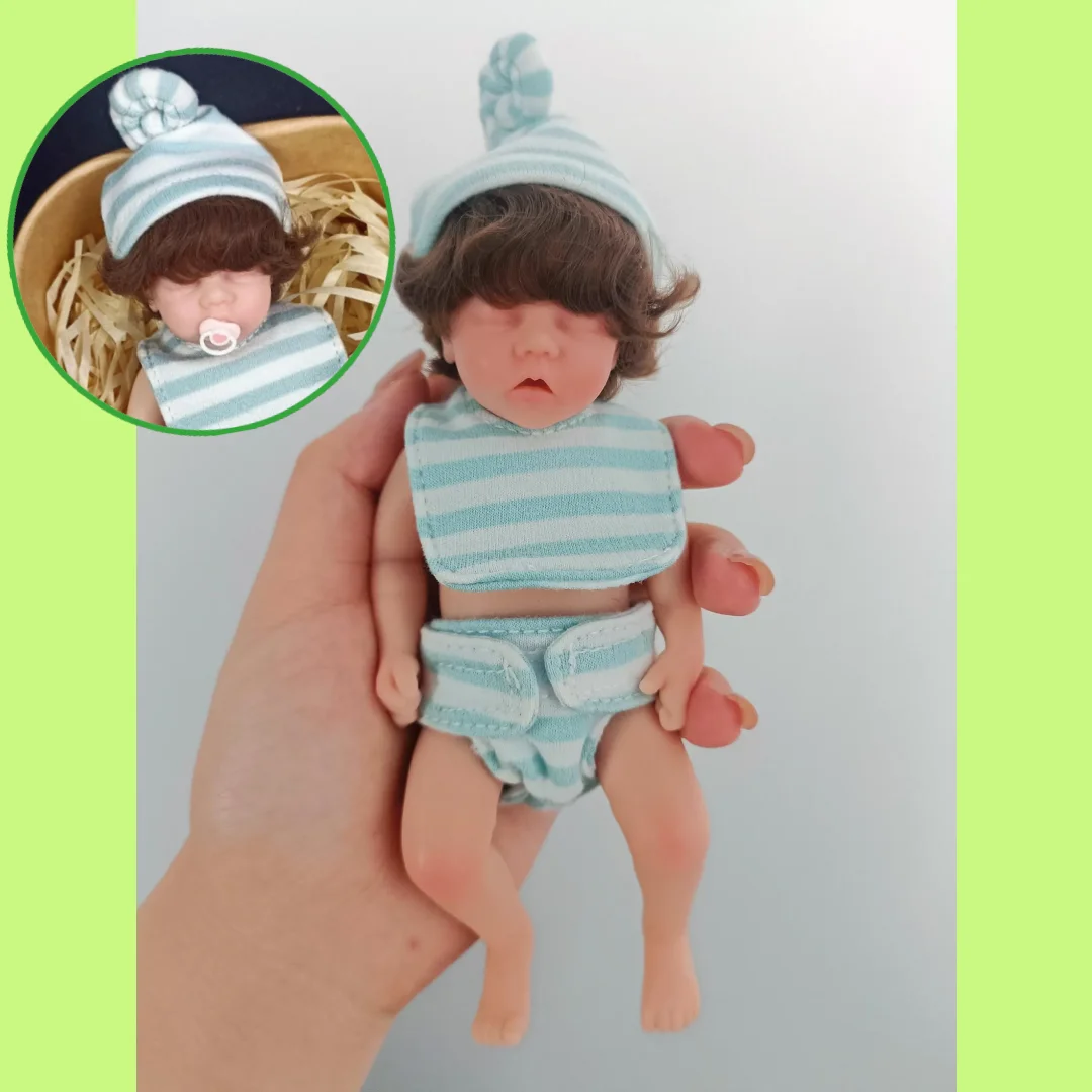 

6Inch Twins A Mini Palm Painted Solid Silicone Bebe Reborn Girl With Rooted Hair Lifelike Real Silicone Newborn Baby Doll