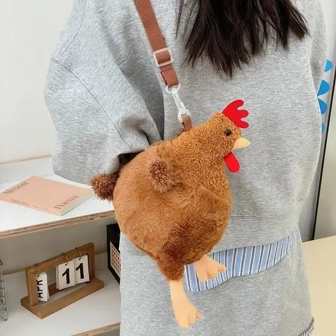 Bolso pequeño de felpa bonito para mujer, bolso para teléfono móvil con pollo de dibujos animados de gran capacidad para chica