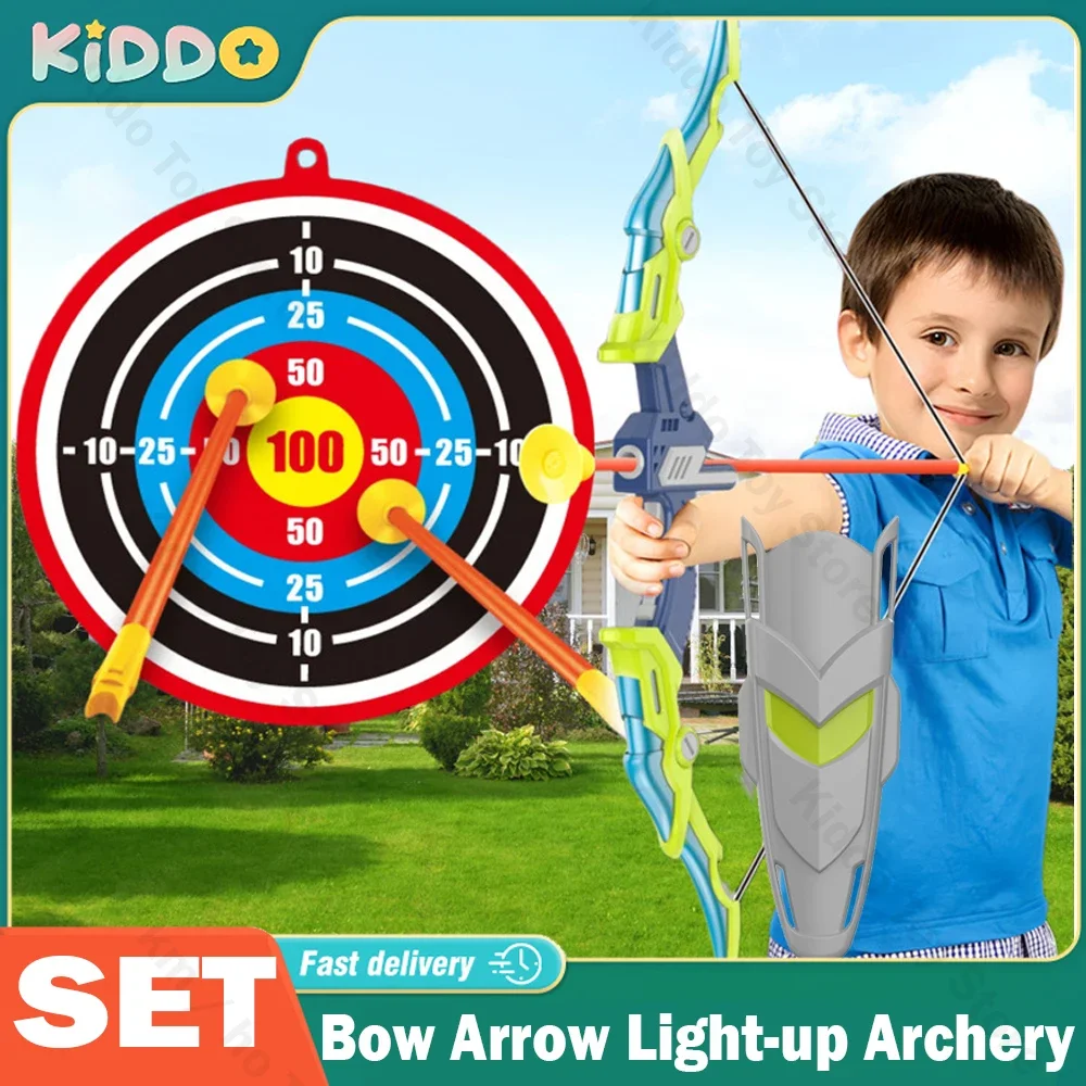 Kids Bow and Arrow Light-up Archery Set Recurve for Kids Toy for 3-12 Years Old Boys Girls Hunting Shooting Toy Christmas Gift