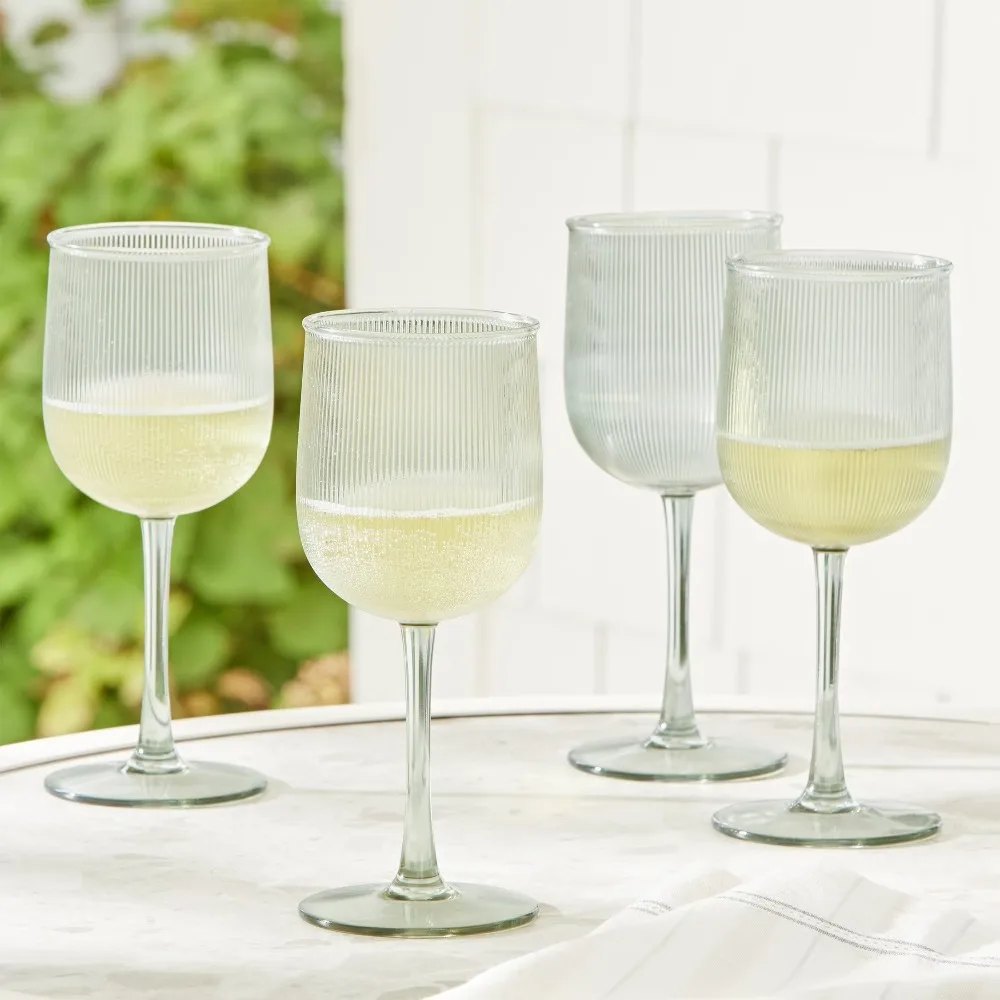 Ribbed Tritan Wine Glasses Set of 4 Unbreakable BPA Free Green Goblets Modern Cups for Kitchen Dining Bar Party Dishwasher Safe view 2