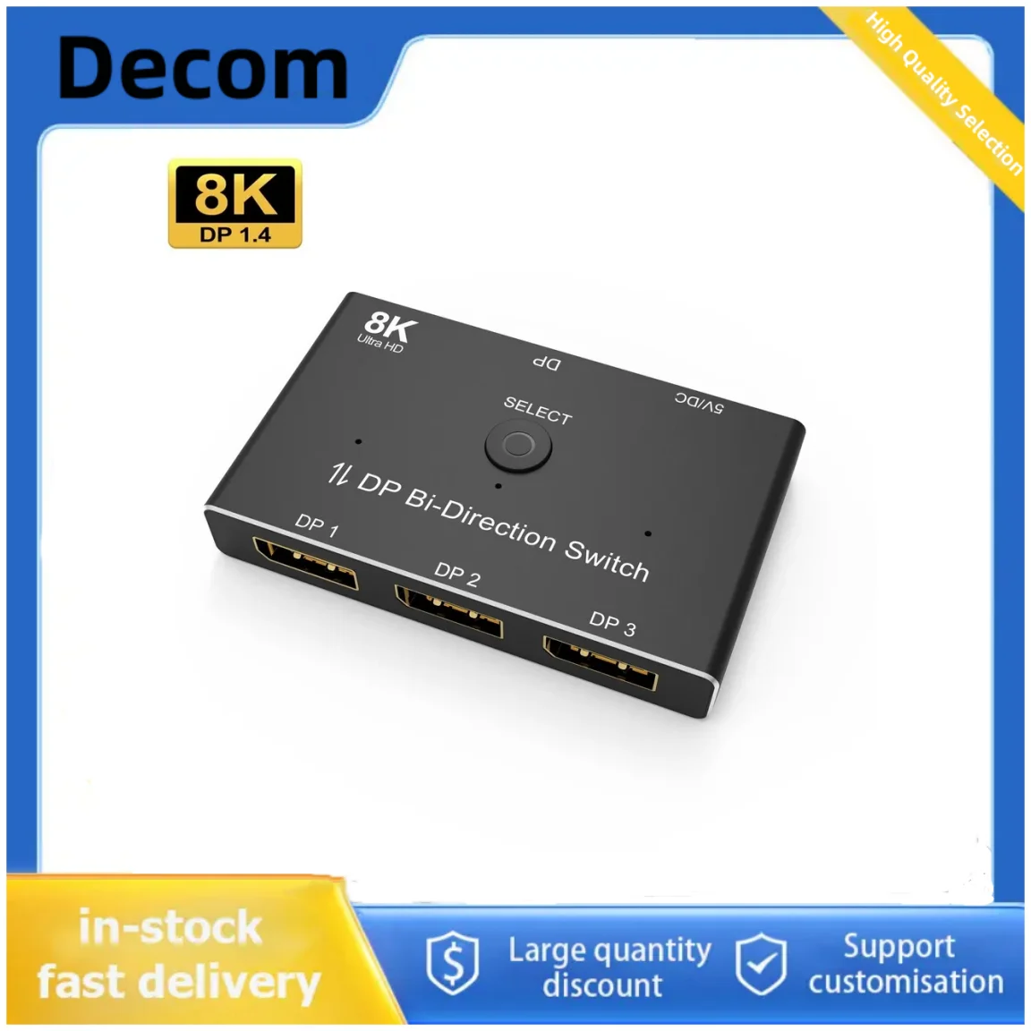 

8K DisplayPort 3-портовый двунаправленный переключатель-сплиттер DP 1.4 1x3 Переключатель для нескольких источников 8K при 60 Гц Поддержка 4K при 144 Гц