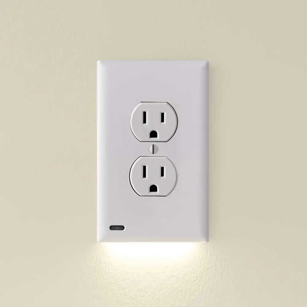 SnapPowe [For Duplex Outlets] - Replaces Plug-In Night Light - Electrical Receptacle Wall Plate with LED Night Lights