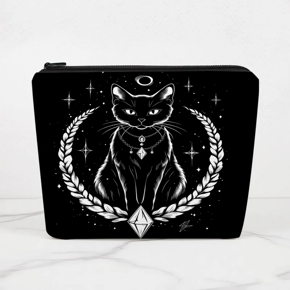 

Косметички с изображением черной кошки, луны и звезд для девочек, косметичка, сумка для туалетных принадлежностей, пенал, сумка для хранения вещей в путешествиях