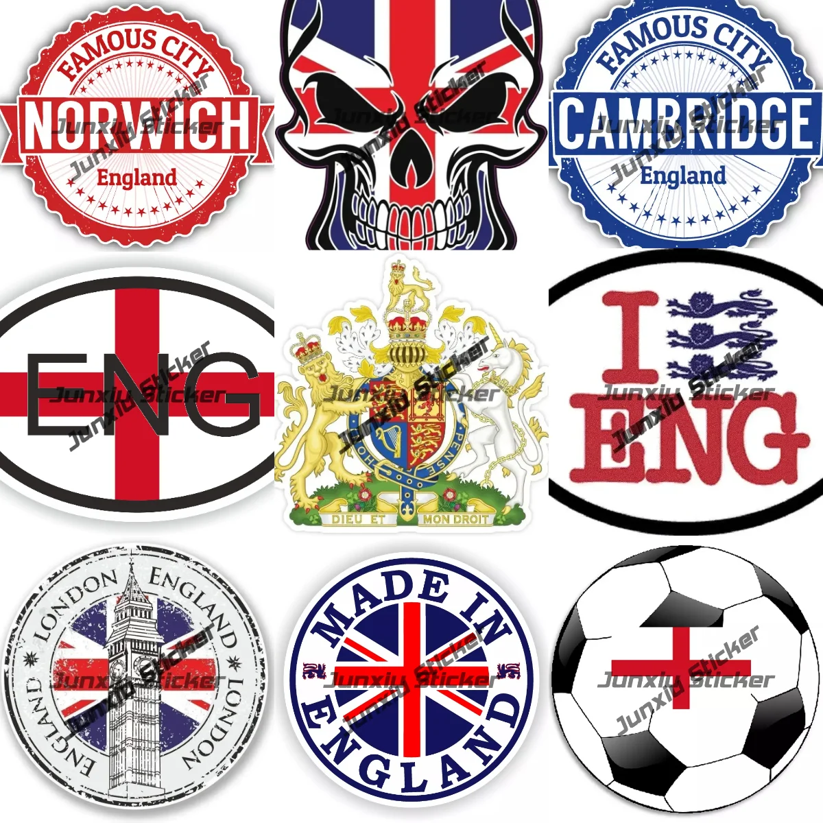 Norwich Londres Cambridge City Inglaterra sello de viaje pegatina escudo de armas reales del Reino Unido dibujos animados aficionado de fútbol bandera de fútbol
