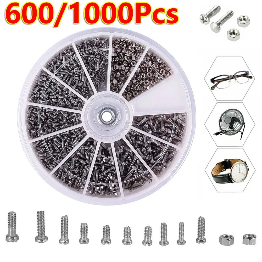 

600Pcs 12 Kinds of Small Stainless Steel Screws Electronics Nuts Assortment for Home Tool Kit Portable M1 M1.2 M1.4 M1.6 Screws
