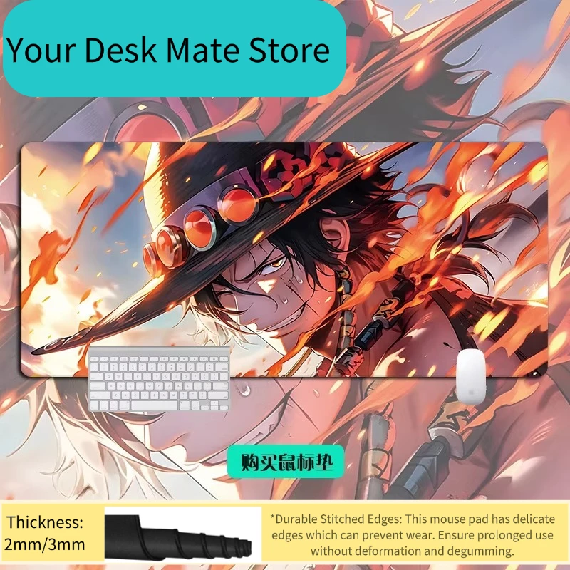 

Игровой коврик для мыши Portgas D. Ace One Piece, удлиненный, с аниме-дизайном, эстетичный настольный коврик, нескользящий коврик для клавиатуры
