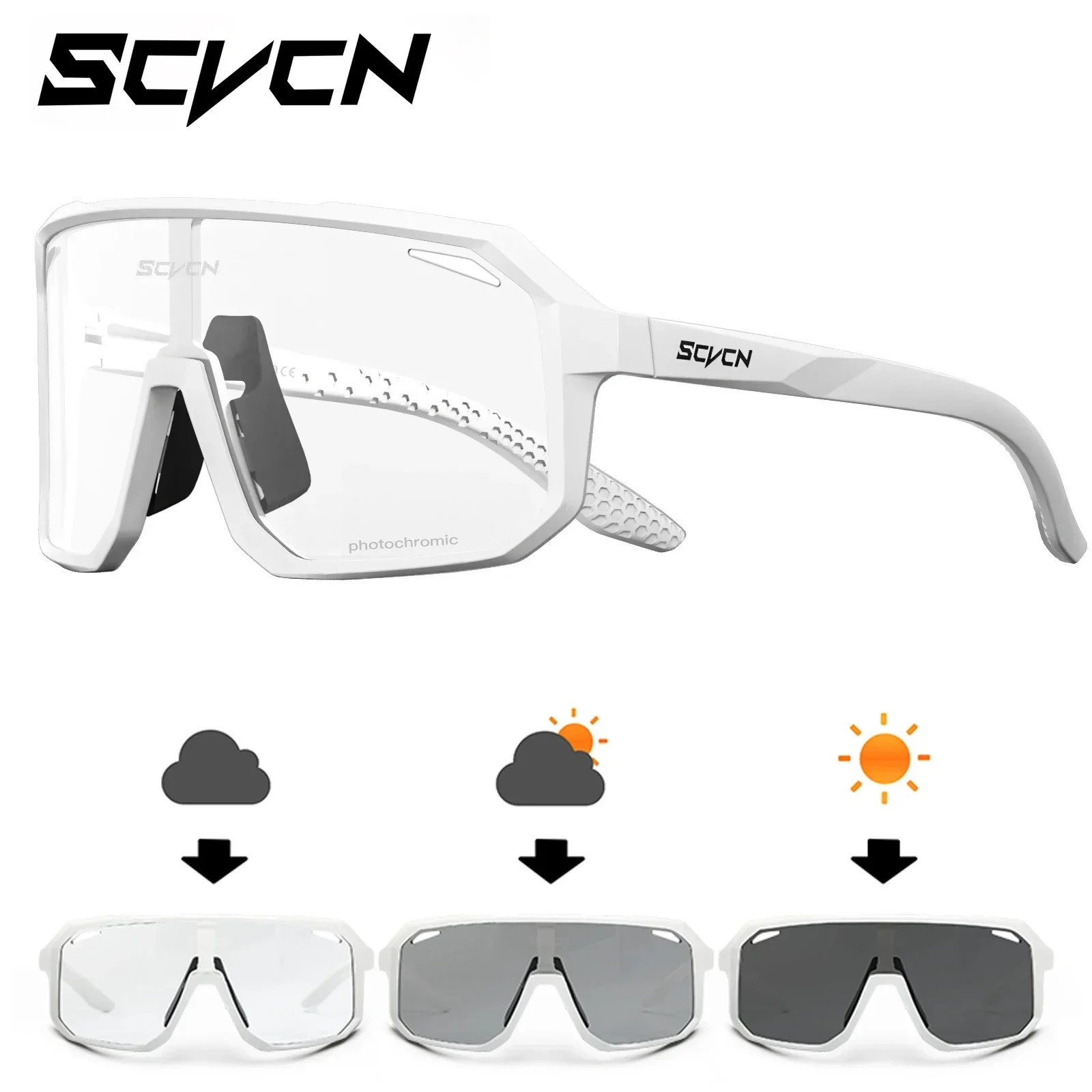 SCVCN Photochromic Cycling Sunglasses Outdoor Cycling Road Mountain Bike Glasses Men and Women Casual Hiking Windproof Glasses