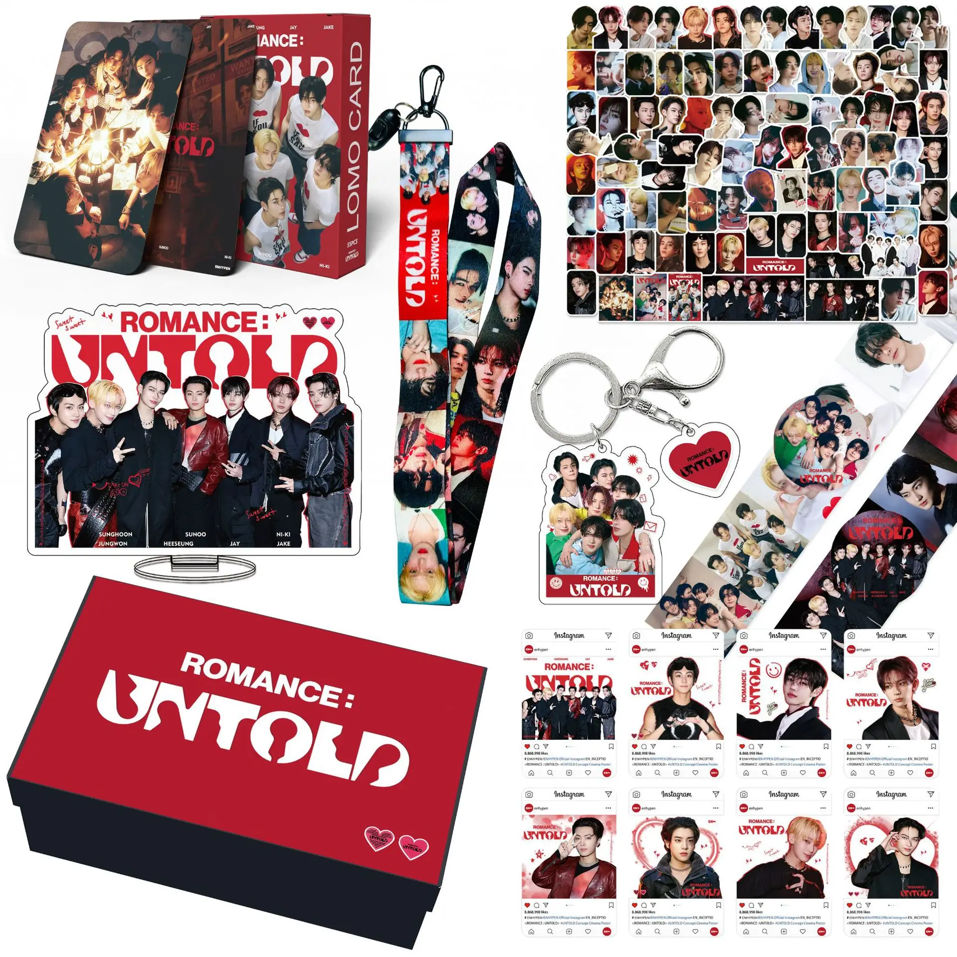 Imagem -05 - Kpop Gift Box Novo Álbum Romance : Untold Fita Adesivos Kits de Combinação Acrílica Stand Cartões Lomo Alta Qualidade Imprimir Presente Fan