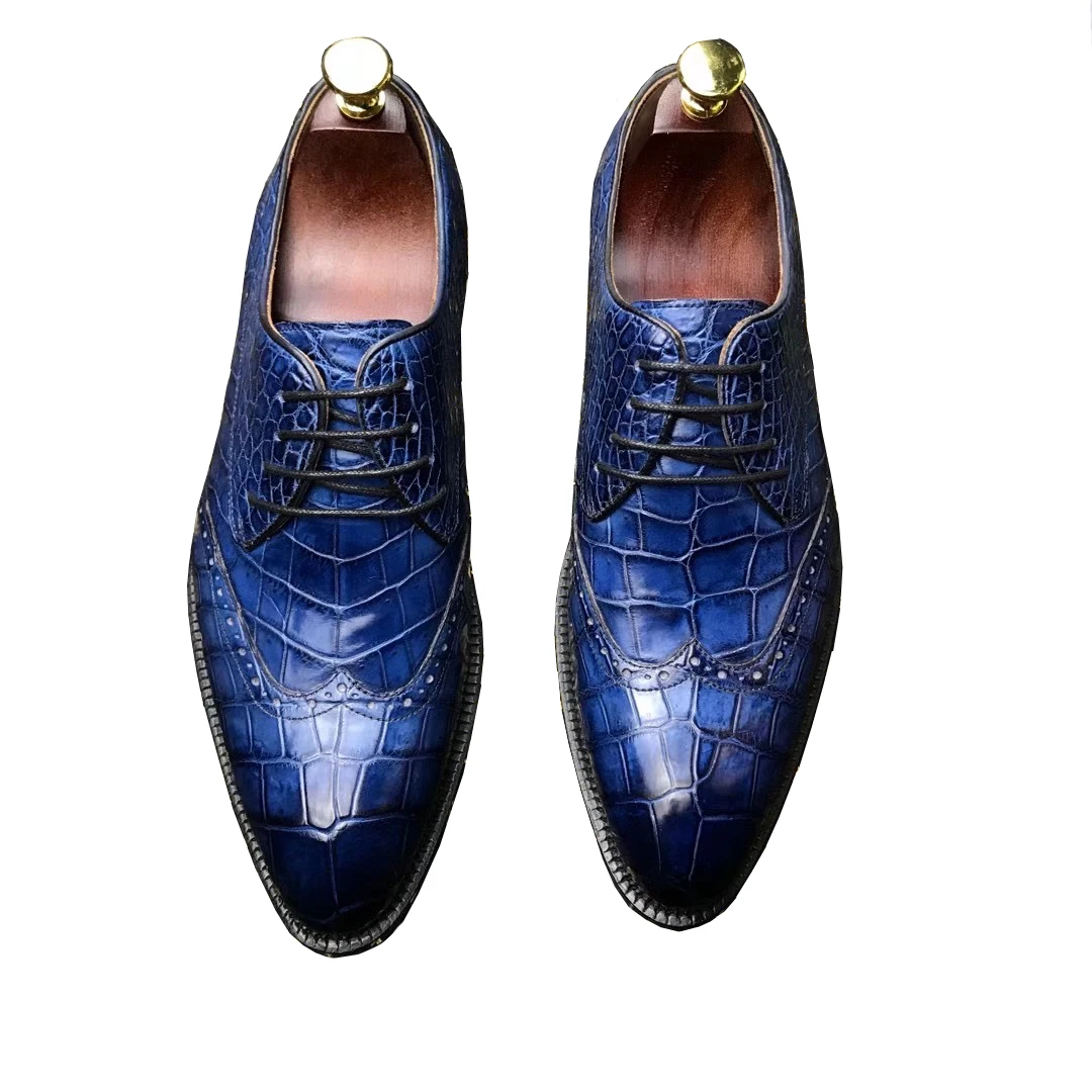 yingshang sepatu formal pria baru sepatu kulit buaya biru santai