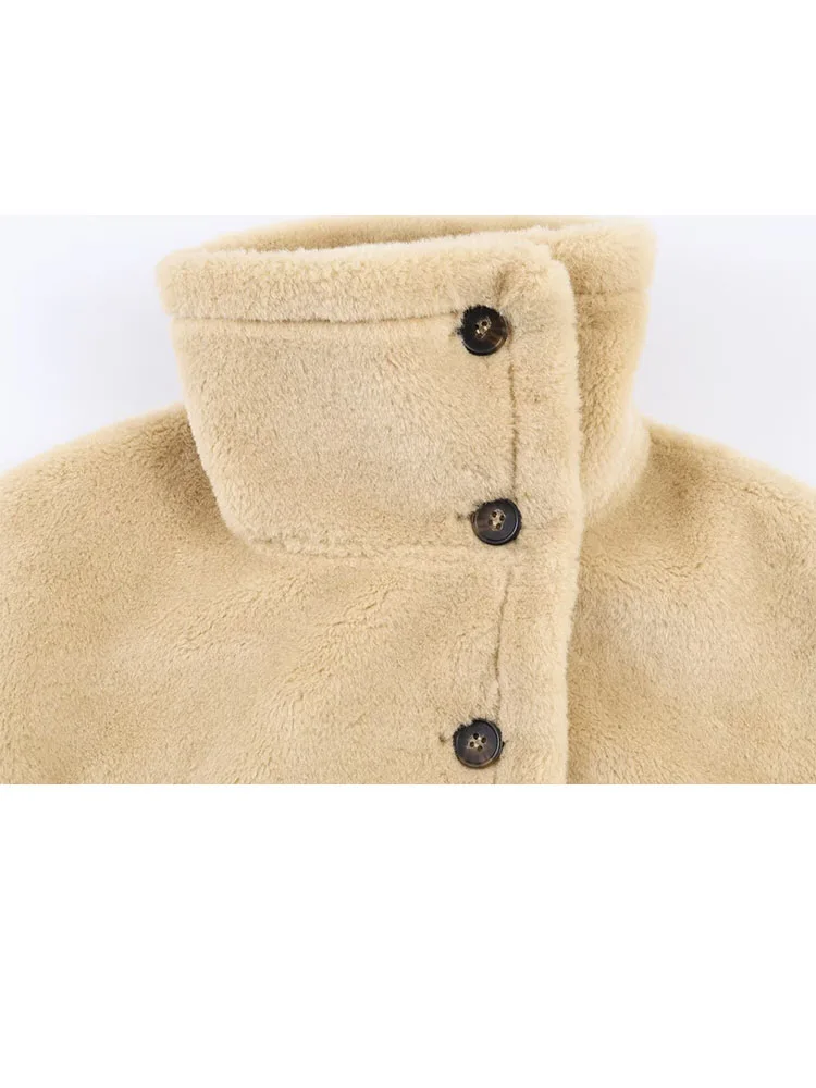 HH Frauen Mode Reversible Langarm Winter Warme Jacke Weibliche Stehkragen Einreiher Tasche Verziert Jacke Mujer