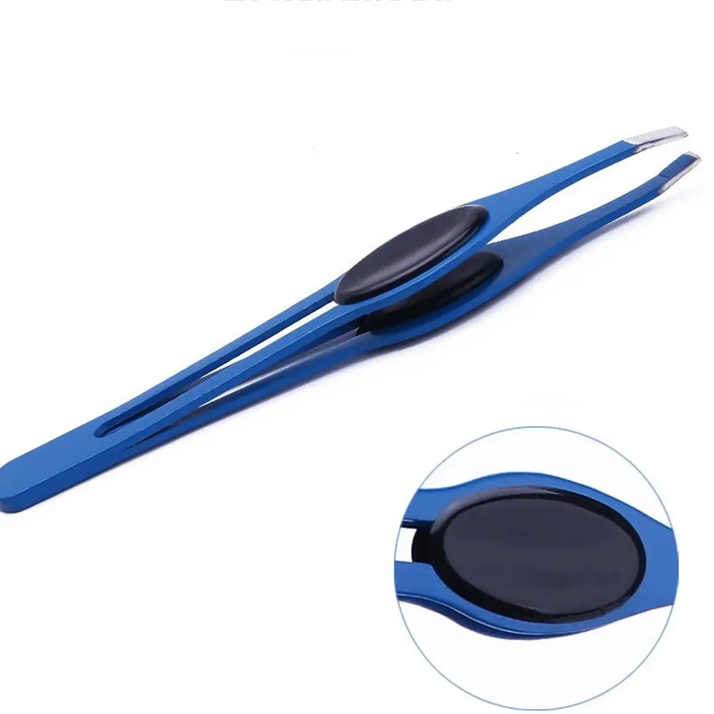 Colorful Stainless Steel Tweezer Hair Removal Non-slip Handle Slanted Eye Brow Clips Durable Multifunction Eyelash Curler Women