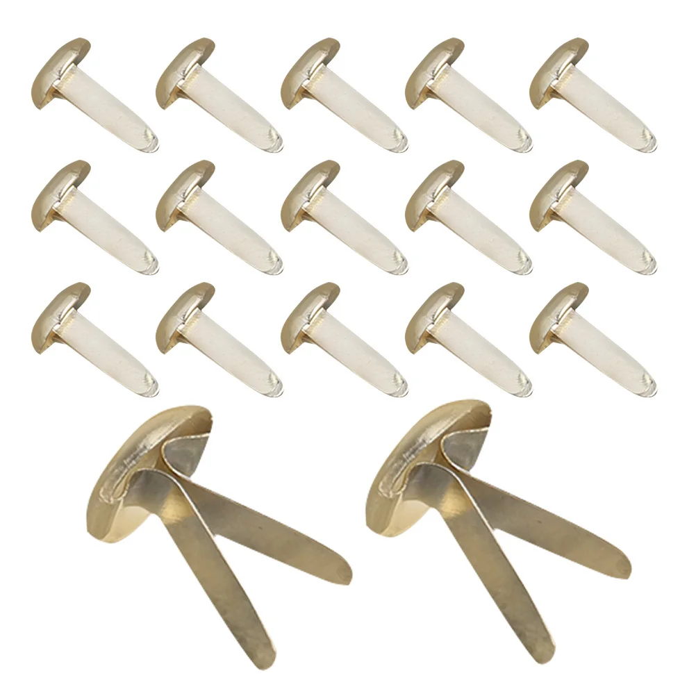 200pcs Electroplating Brads Metal Paper Fasteners Round Head For Diy Scrapbooking Crafts Office Use Storage Box Included Gold