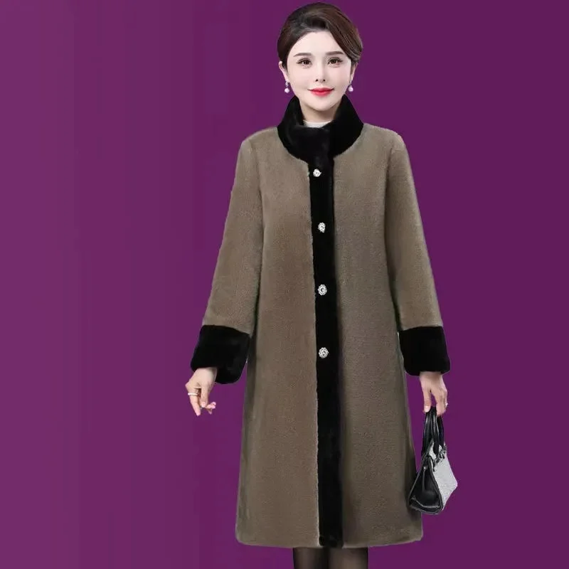 New 2024 Fashion Winter Jacket Women Imitation Mink Fleece Coat Mid Length Imitation Fur Coat Middle aged Female Outerwear