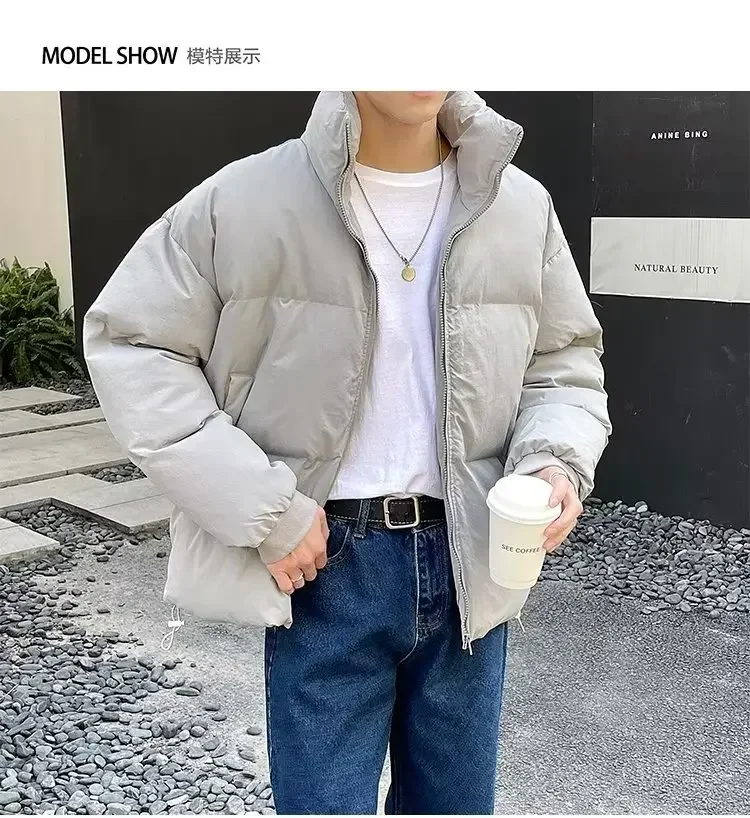 Koreanische Version der einfachen, einfarbigen, warmen, gepolsterten Freizeitjacke, dicke, lockere, winddichte, mit Baumwolle gepolsterte Kleidung für Herren im Winter