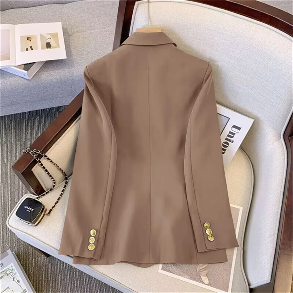 Blazer de temperamento a la moda para mujer, abrigo ajustado de manga larga con doble botonadura, chaqueta de traje para otoño y primavera, prendas de vestir informales para mujer de oficina