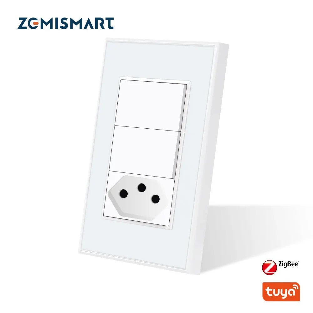 

Zemismart Tuya Zigbee 20A Tomada Brazil Wall Socket Smart Wall Light Switch with 2-Gang Alexa Google Home Homekit Siri Control