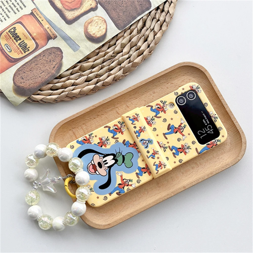 Cute Cartoon Disney Anime Dogs Pattern Phone Case For Samsung Galaxy Z Flip 3 4 5 6 With Colorful Crystal Beads Hand Strap Cover