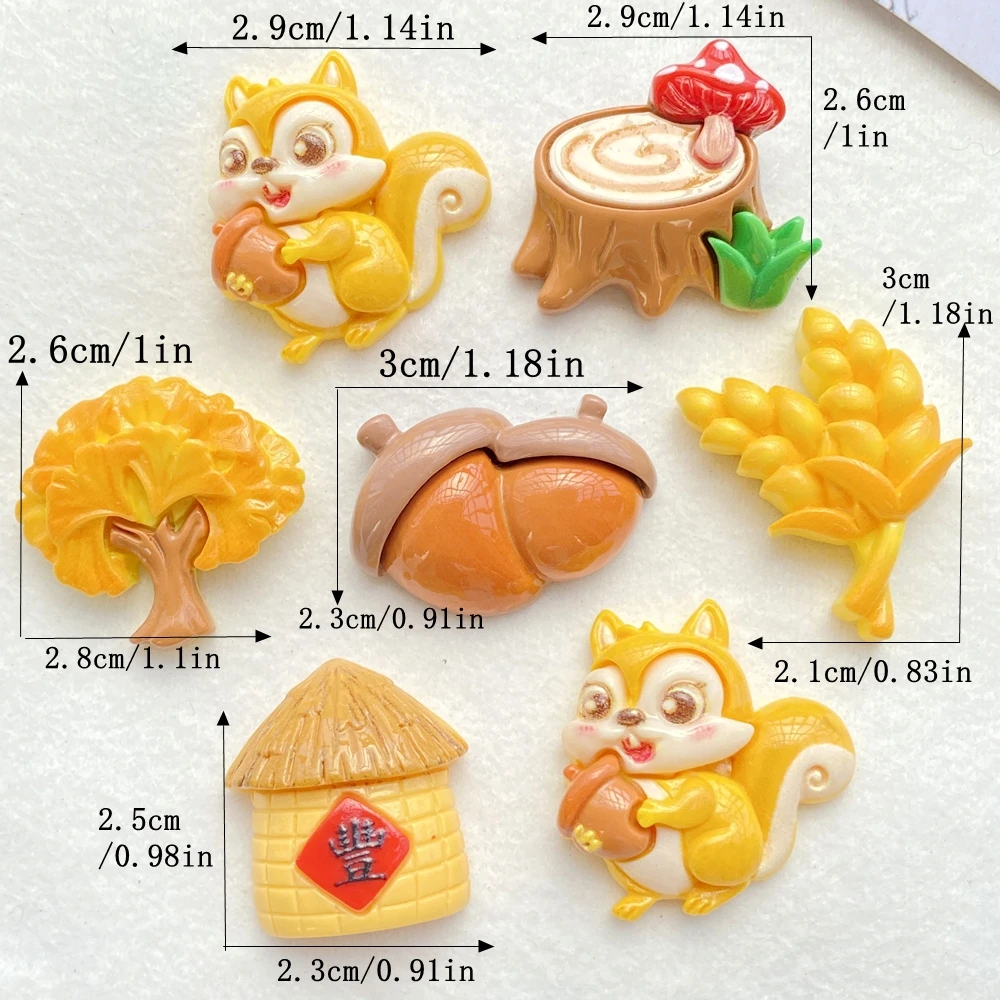 10Pcs New Cute Cartoon Squirrel, Pinecone, Wheat Series Flat Back Resin Cabochons Scrapbooking DIY Jewelry Craft Decoration