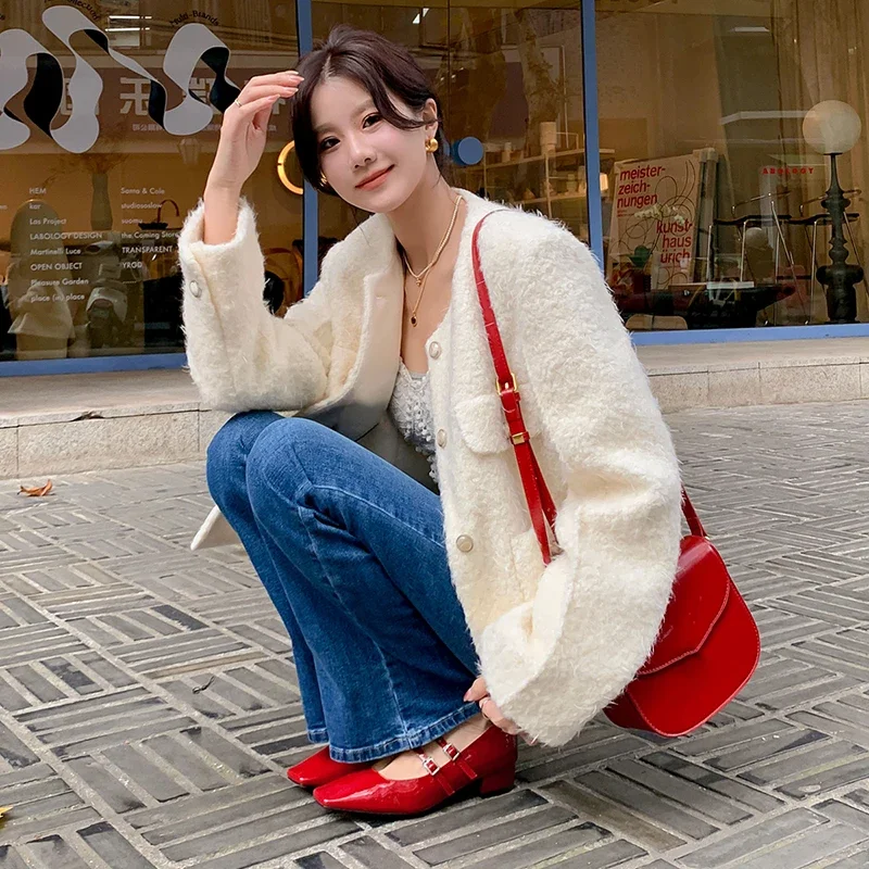 Zapatos Mary Jane de primavera 2024 para mujer, zapatos de bailarinas rojas elegantes con punta cuadrada poco profunda y tacón alto para mujer