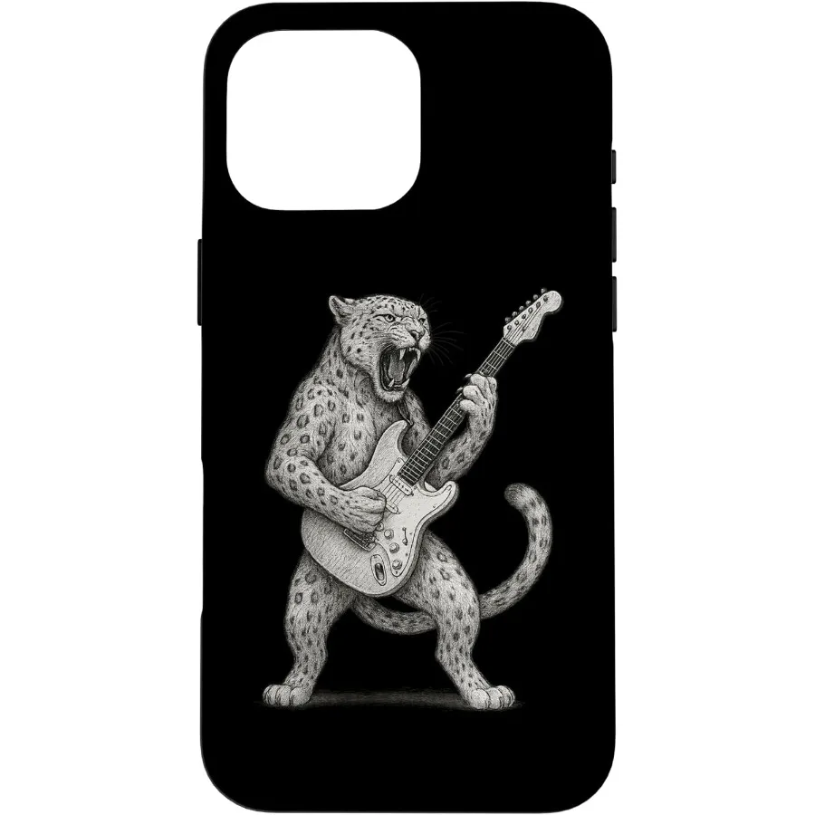 Snow Leopard Playing E-Gitarren-Hülle für iPhone 16Pro Max